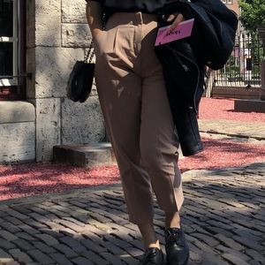 ASOS Petite high rise cropped tapered beige pants